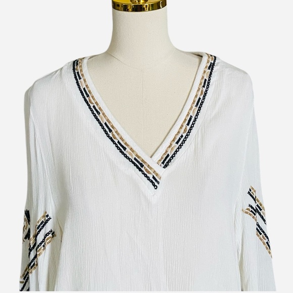SOFT SURROUNDINGS | Bohemian Balloon Sleeve White Embroidered Tunic Blouse Sz L - Picture 5 of 8